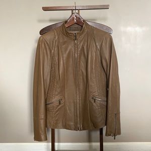 Jones New York Tan Brown Leather Jacket
